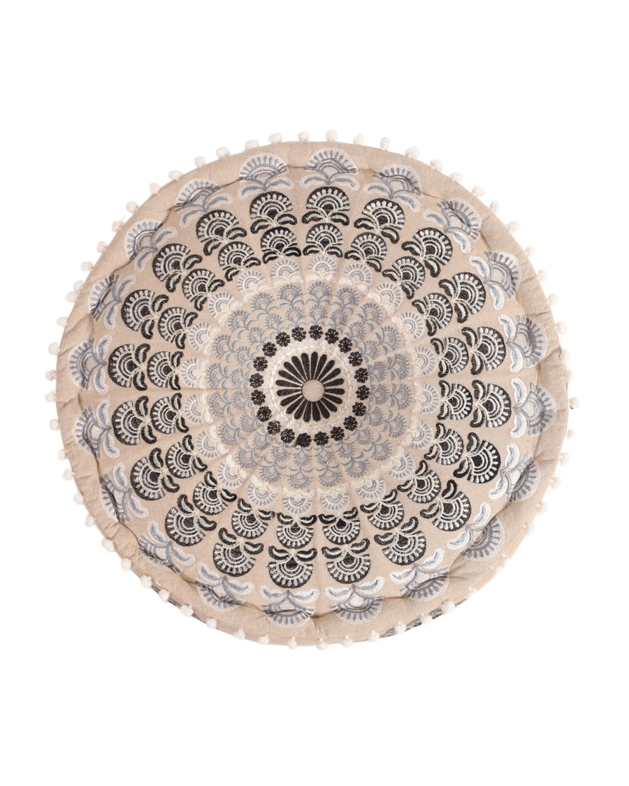 Gray Mandala Ottoman Pouf