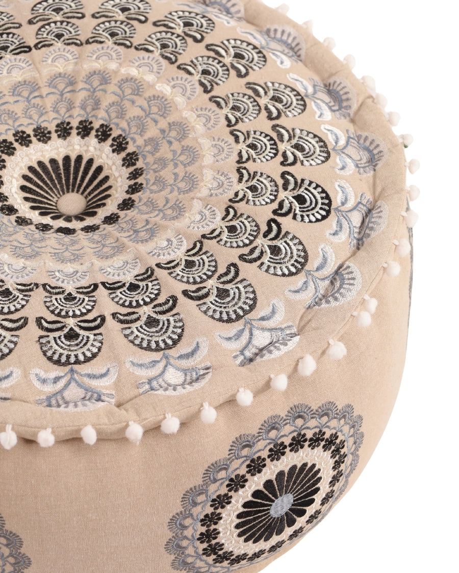 Gray Mandala Ottoman Pouf