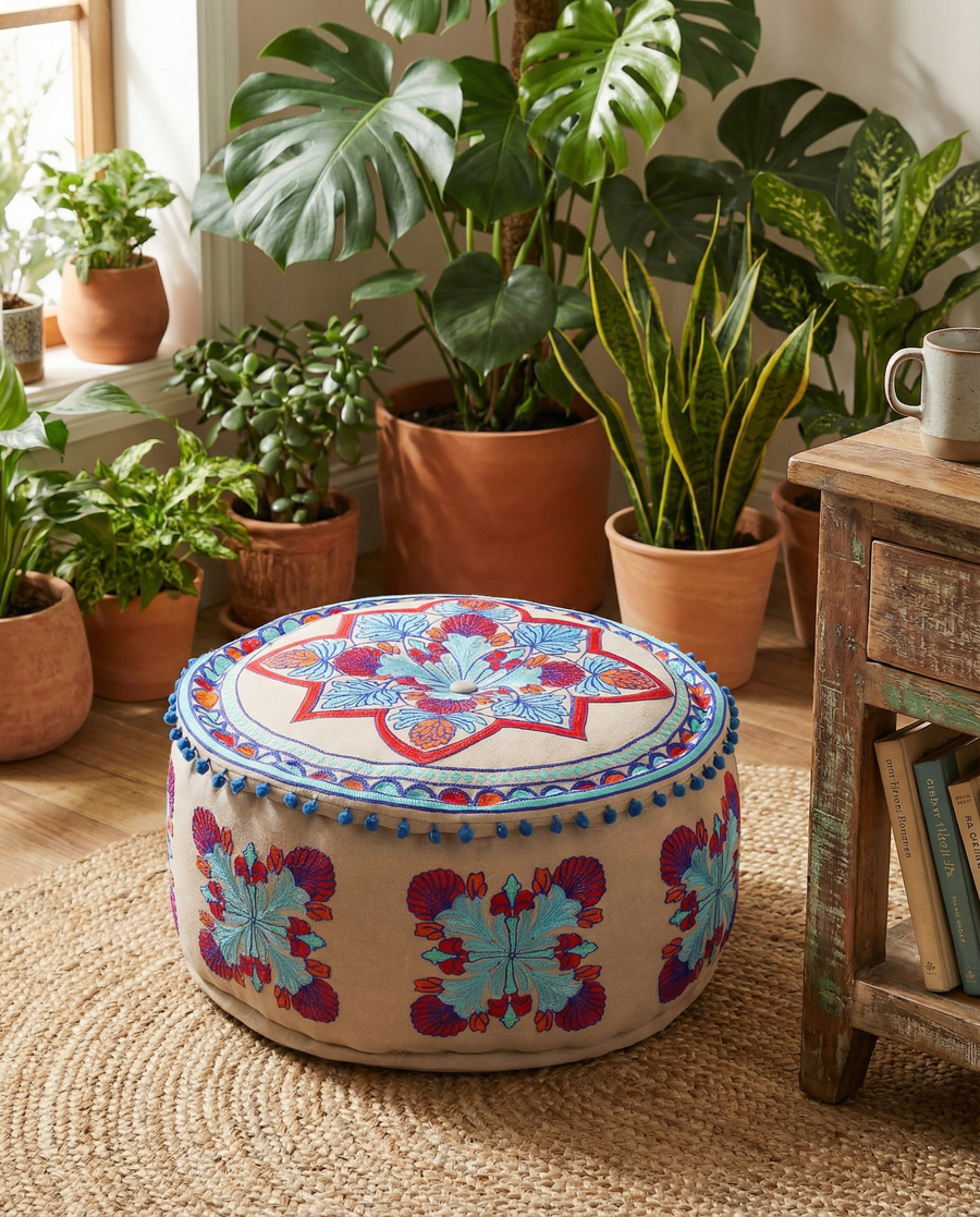 Purple Flower Fantasy Ottoman Pouf