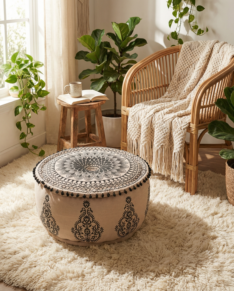 Black Minimal Ottoman Pouf