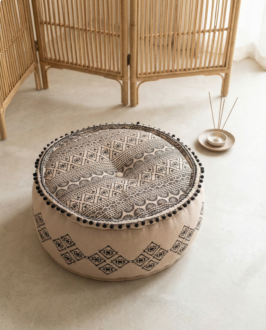 Black Gypsy Geometric Ottoman Pouf