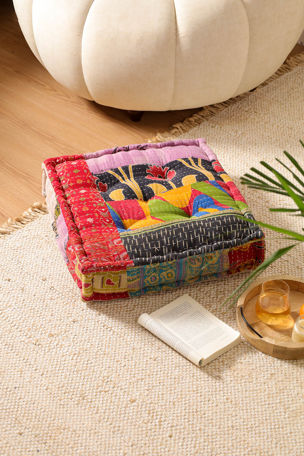 Kantha Patchwork Floor cushion – eyesofgypsy - Main Image