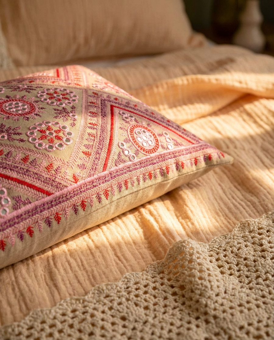 Pink Mirrorwork Magic Long Pillow