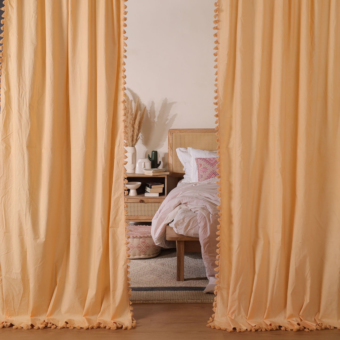 Beige Mahal Cotton Curtain - Set of 2