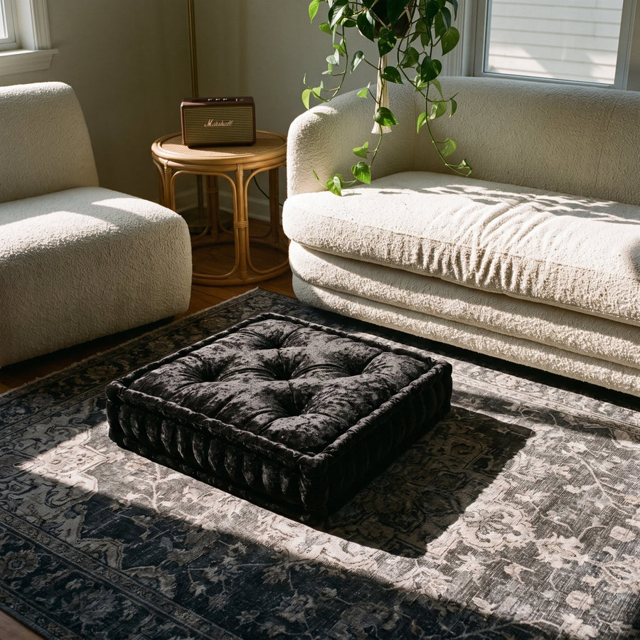 Black Velvet Haven Floor Cushion - lifestyle