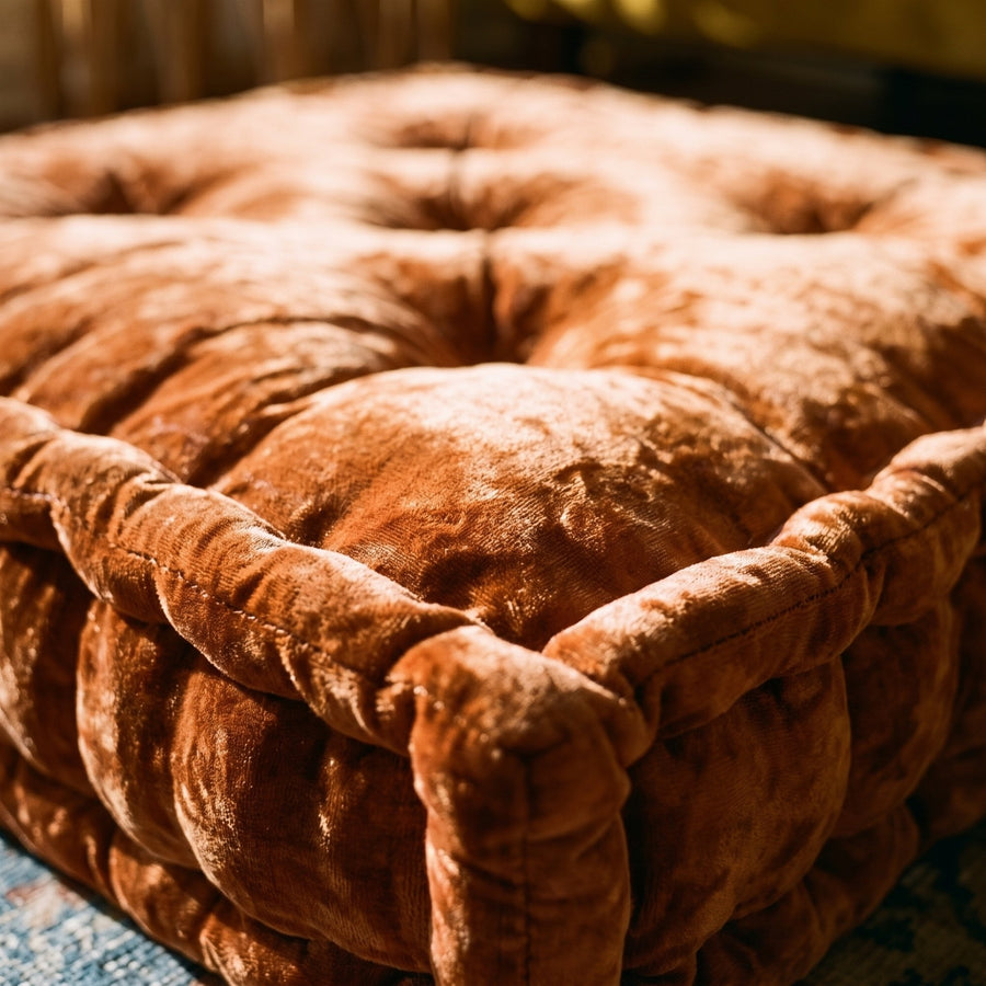 Rust Velvet Haven Floor Cushion - close up
