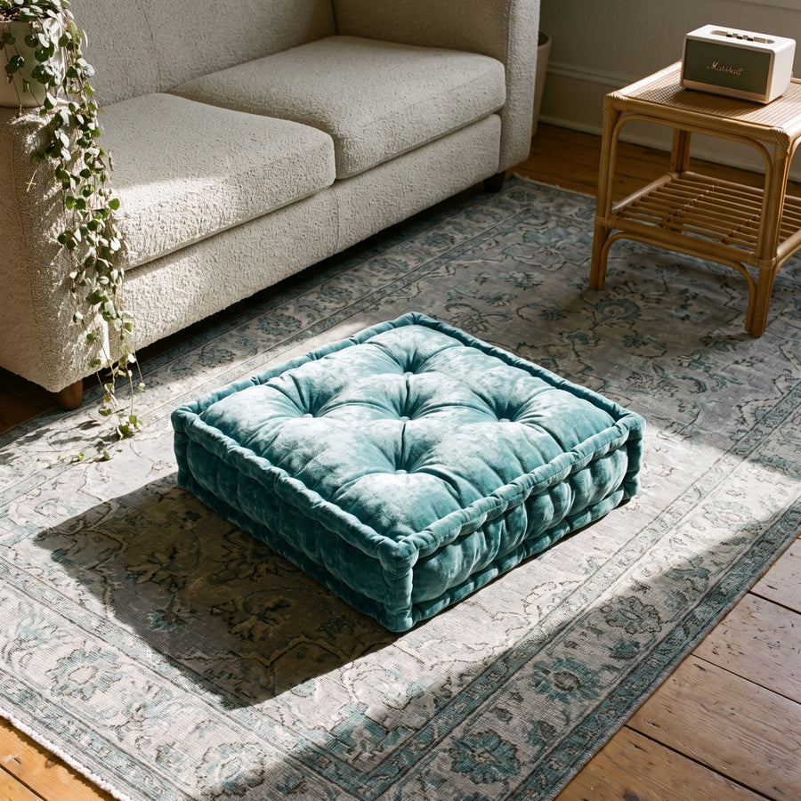 Teal Velvet Haven Floor Cushion - lifestyle