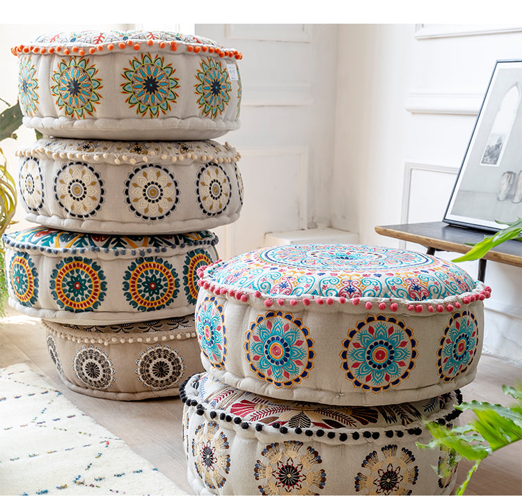 Turquoise Floral Haven Ottoman Pouf - I