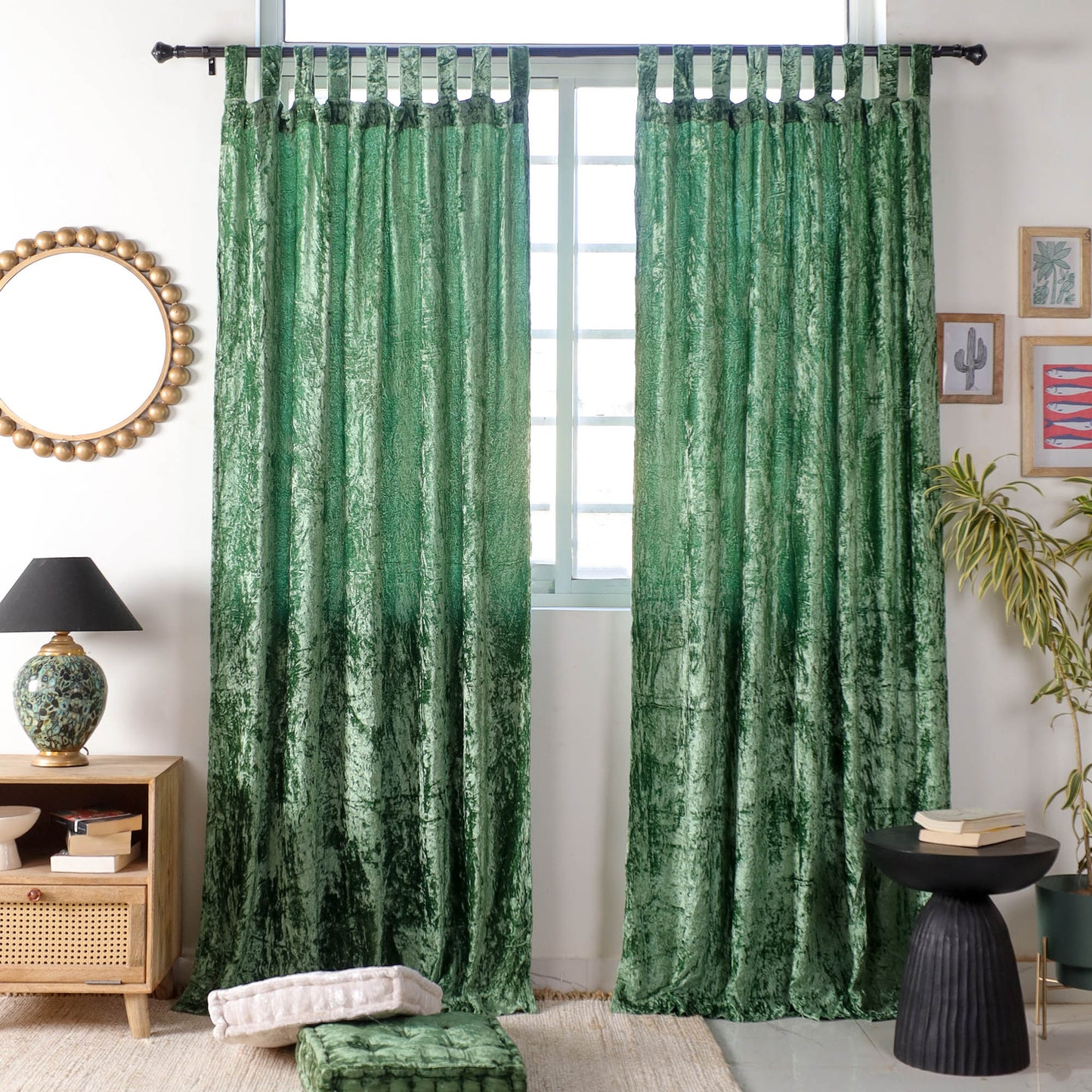 Sage Green Velvet Curtain - Set of 2