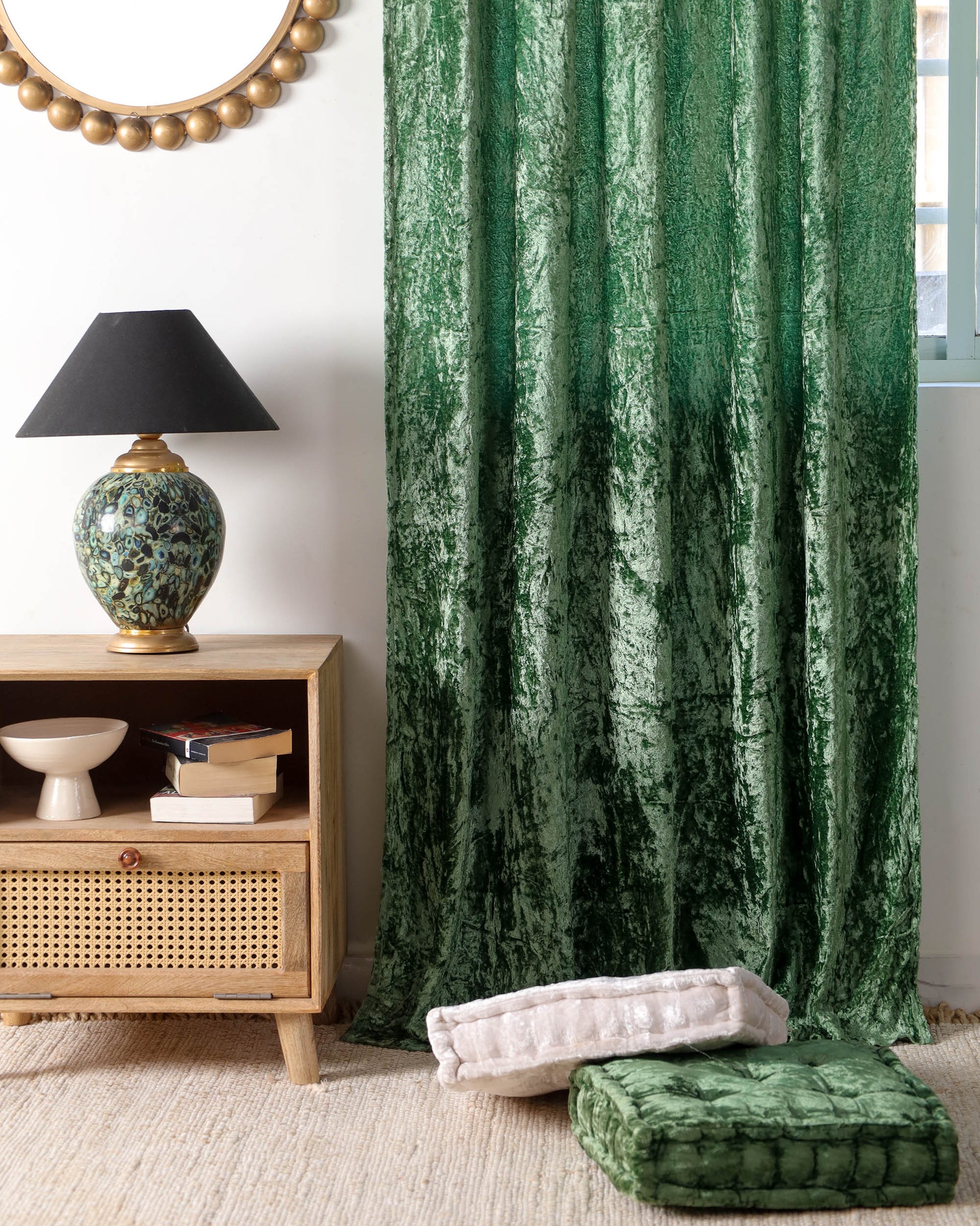 Sage Green Velvet Curtain - Set of 2