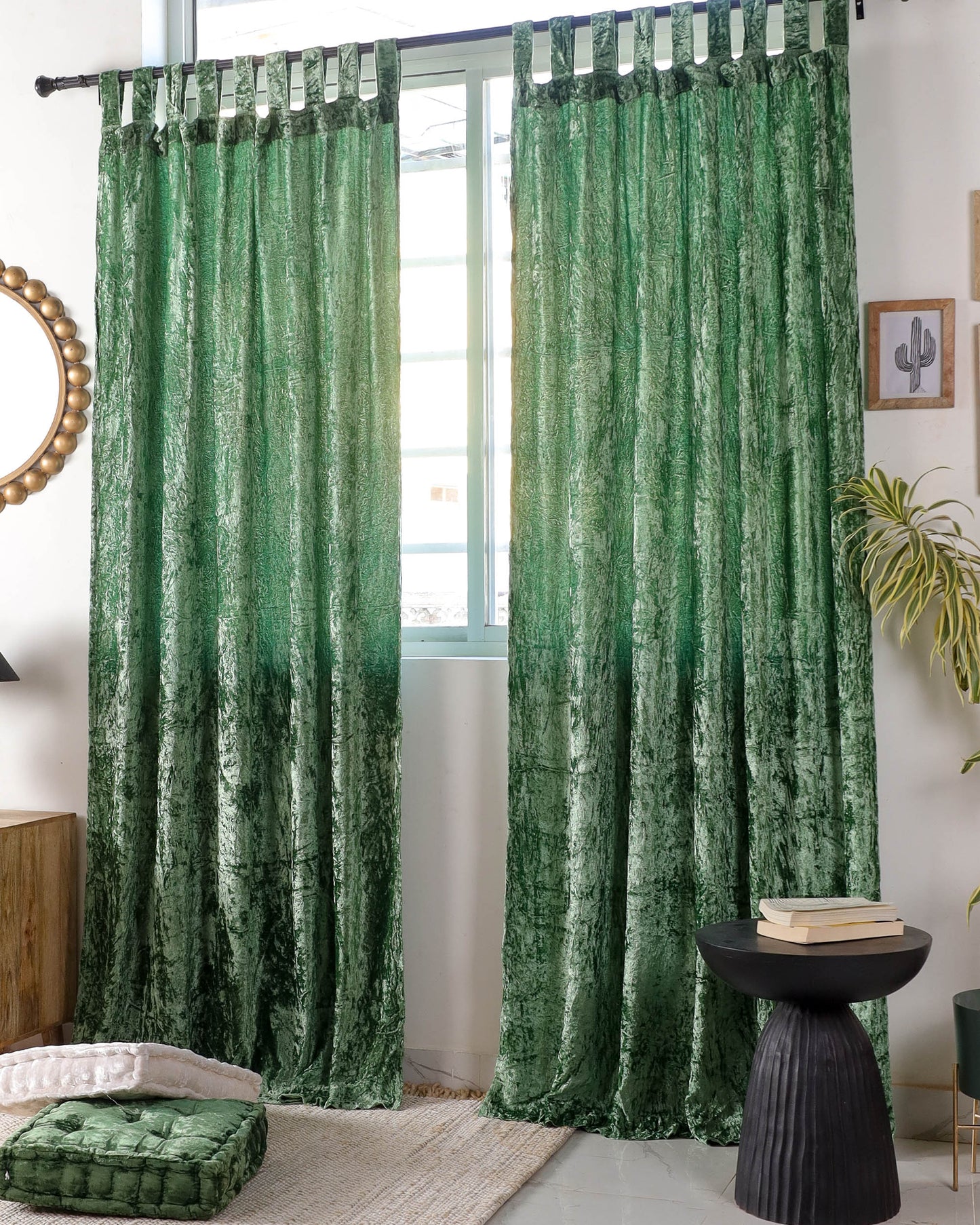 Sage Green Velvet Curtain - Set of 2