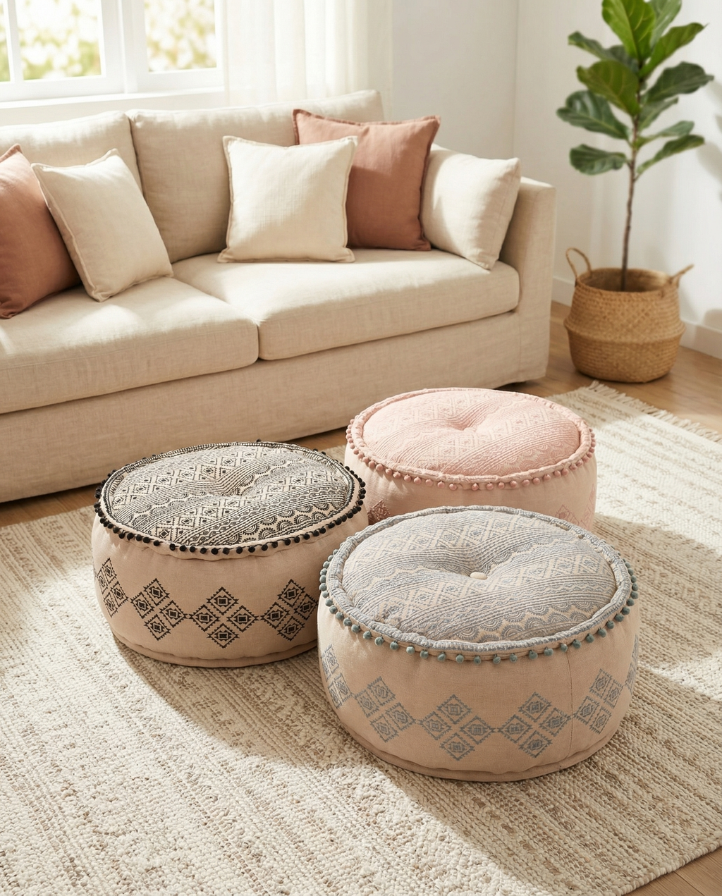 Brown Gypsy Geometric Ottoman pouf