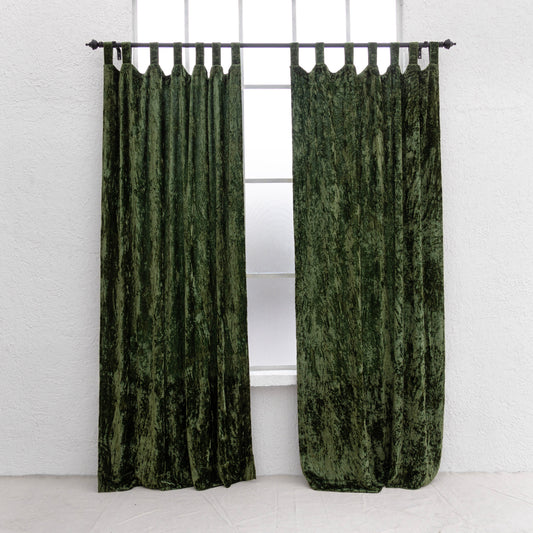Olive Green Velvet Curtain - Set of 2 - I