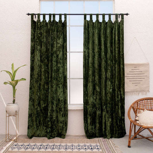 Olive Green Velvet Curtain - Set of 2 - I