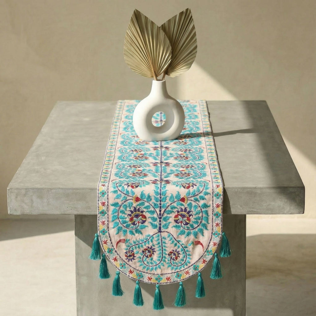 Teal Wildflower Table Runner