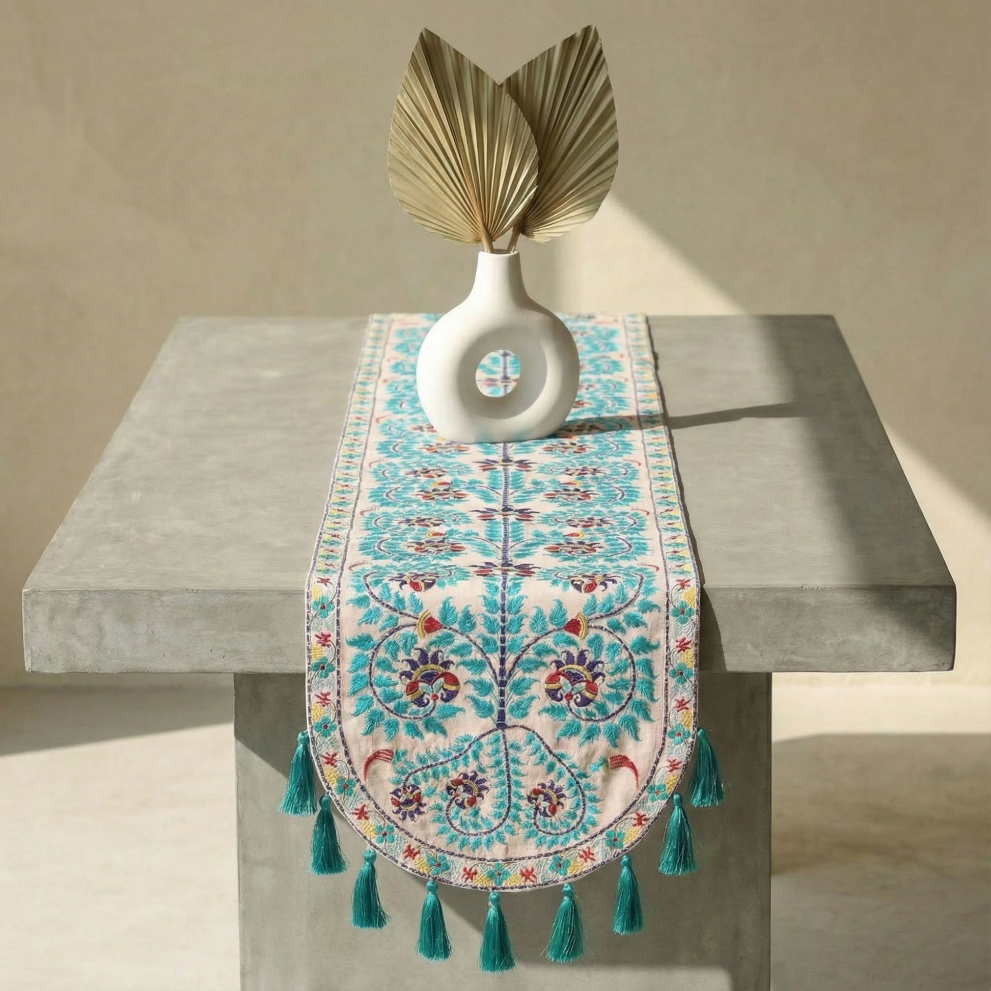 Teal Wildflower Table Runner