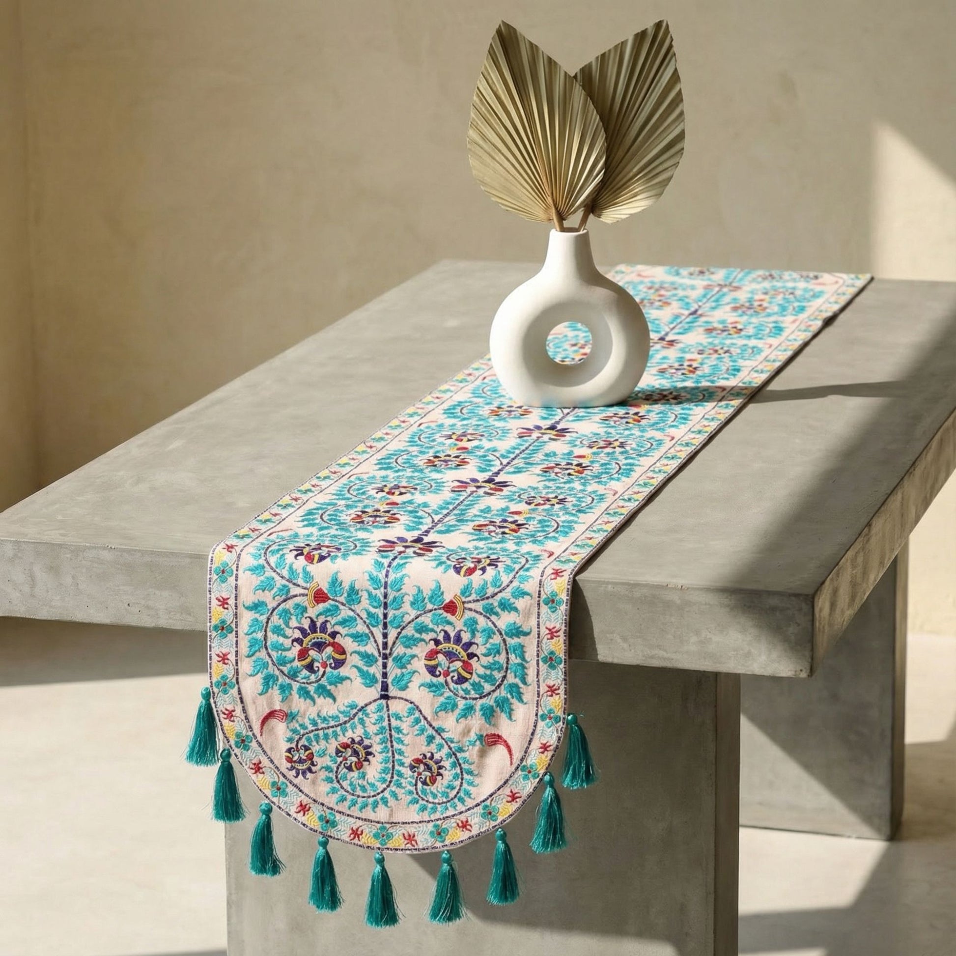 Teal Wildflower Table Runner