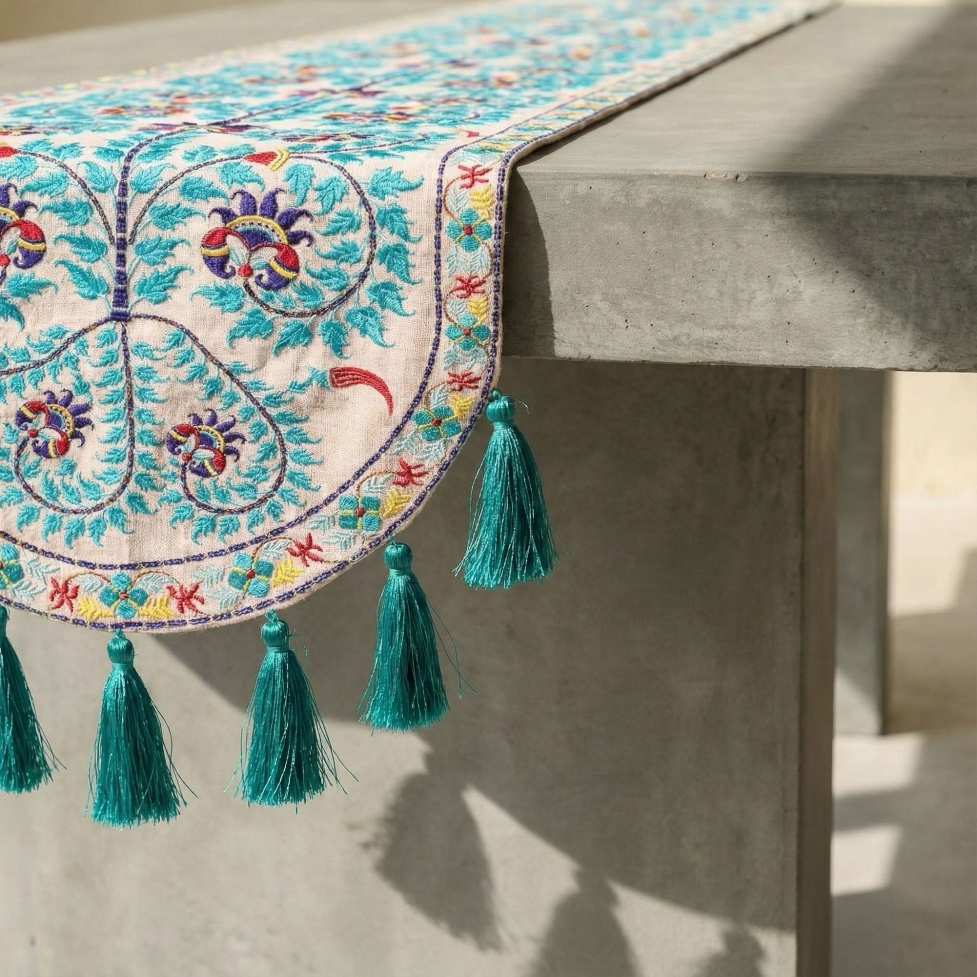 Teal Wildflower Table Runner