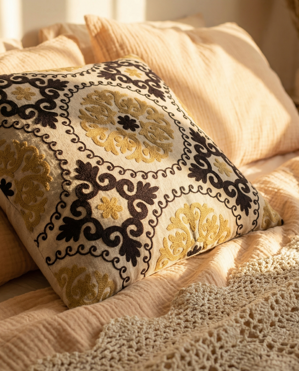 Gold Suzani Throw Pillow
