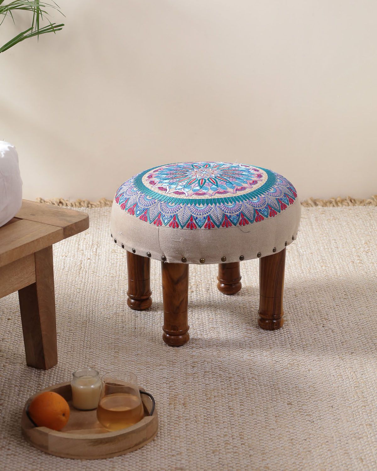 Purple Embroidered Elegance Footstool