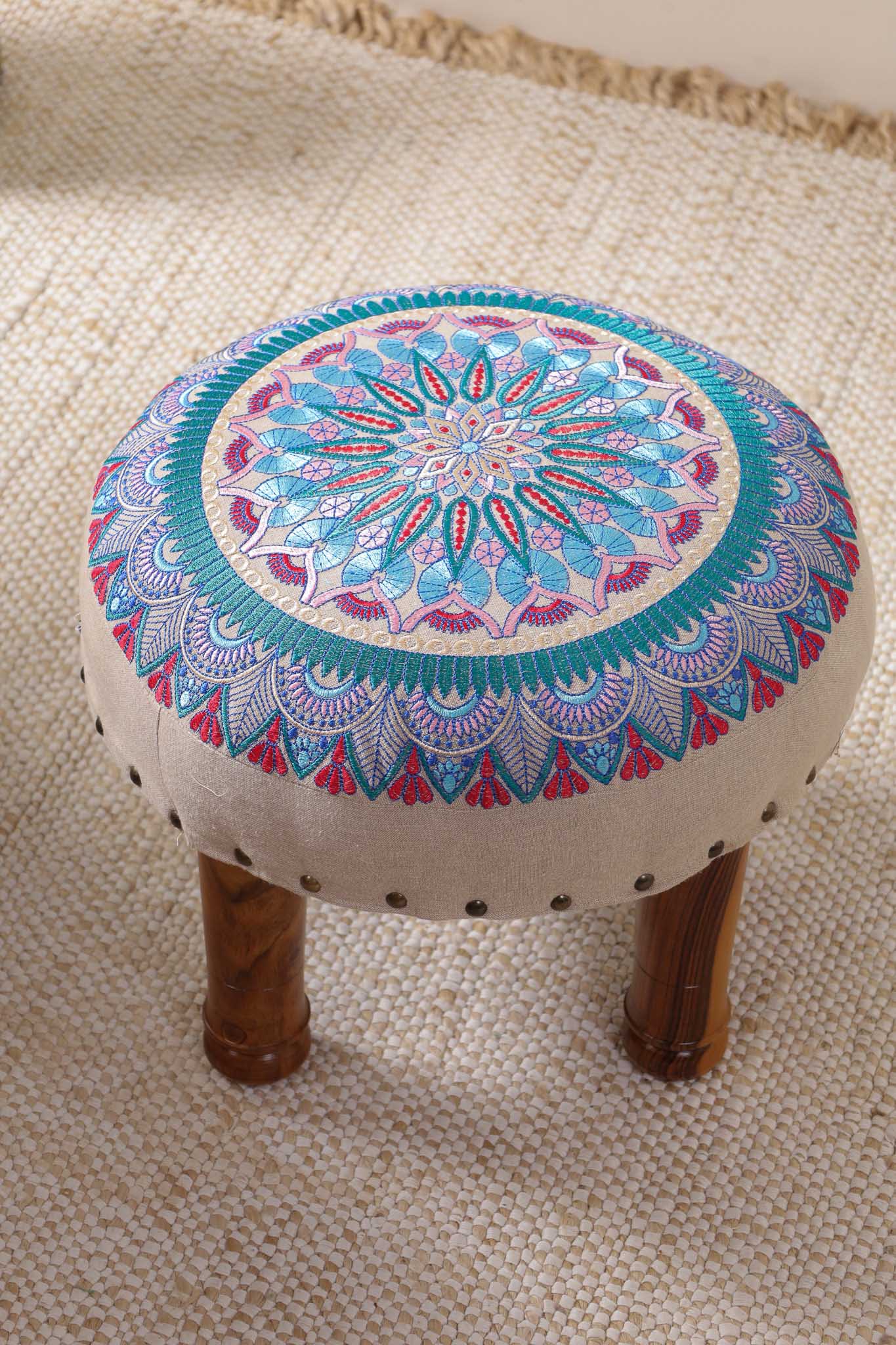 Purple Embroidered Elegance Footstool