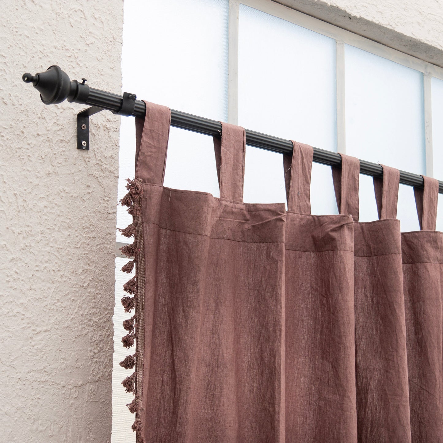 Brown Cotton Fringes Curtain - Set of 2 - I