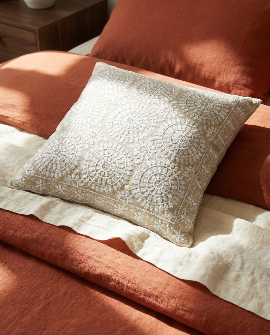 White Geometric Jaipur Throw Pillow