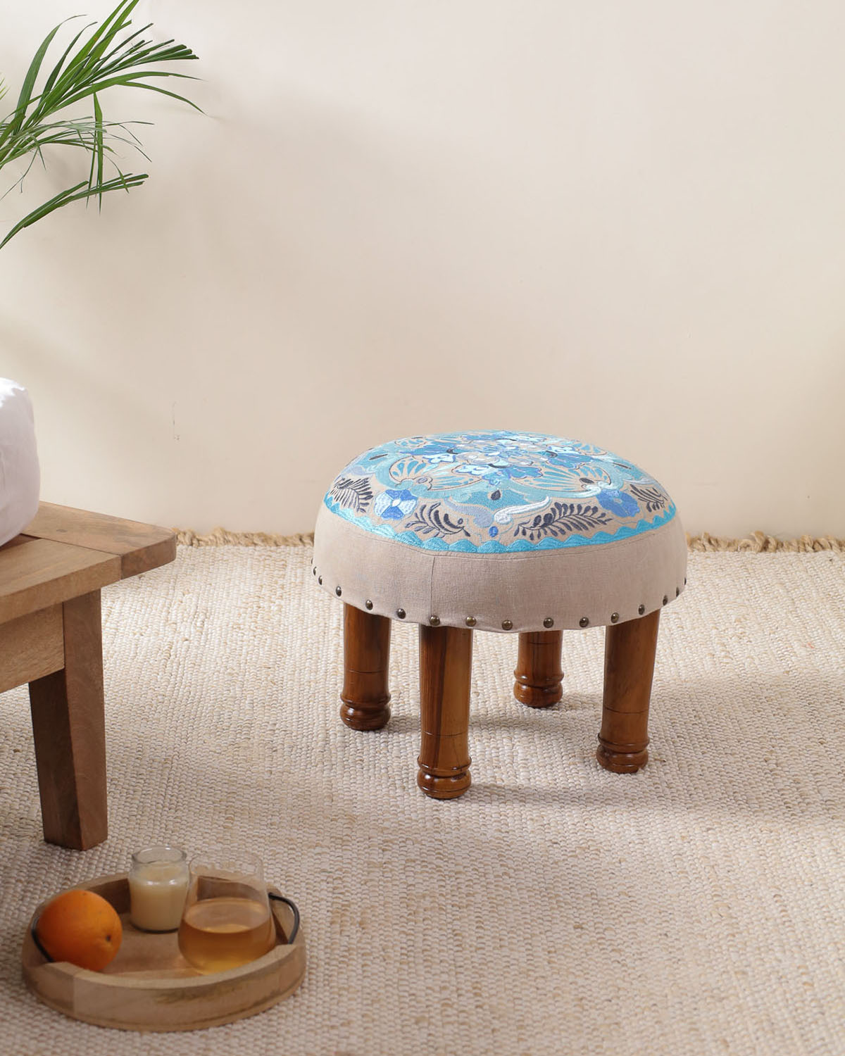 Blue Whimsical Footstool