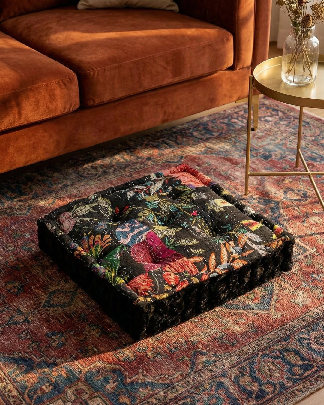 Black Velvet Kantha Floor cushion