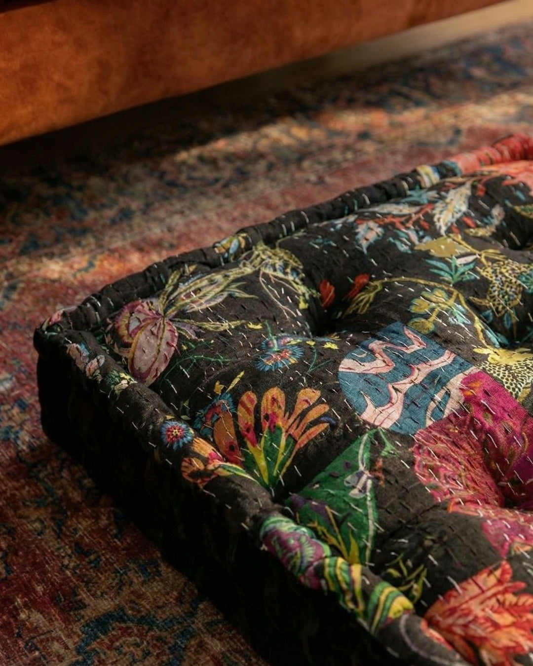 Black Velvet Kantha Floor cushion
