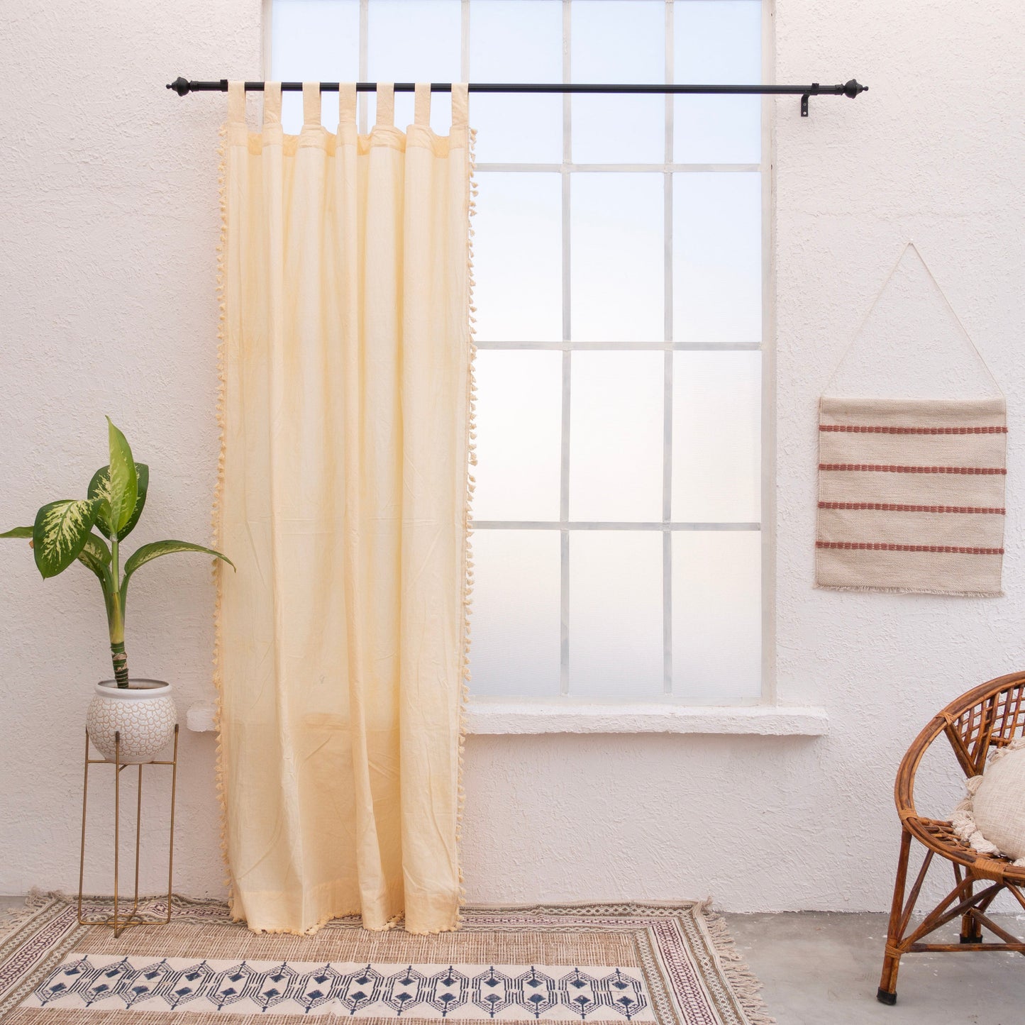 Pastel Sunshine Cotton Fringes Curtain - Set of 2 - I