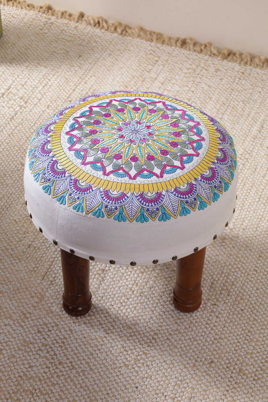 Yellow Embroidered Elegance Footstool