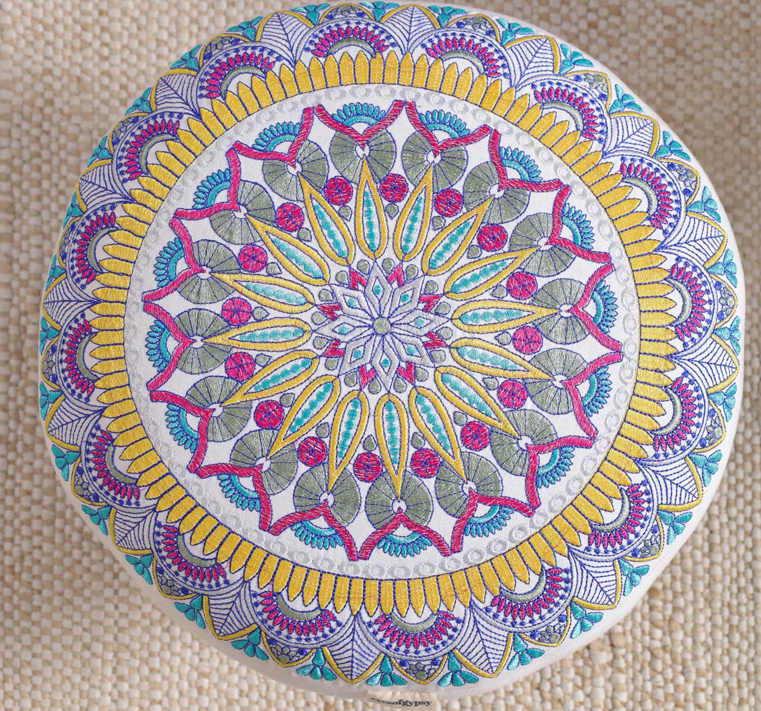 Yellow Embroidered Elegance Footstool