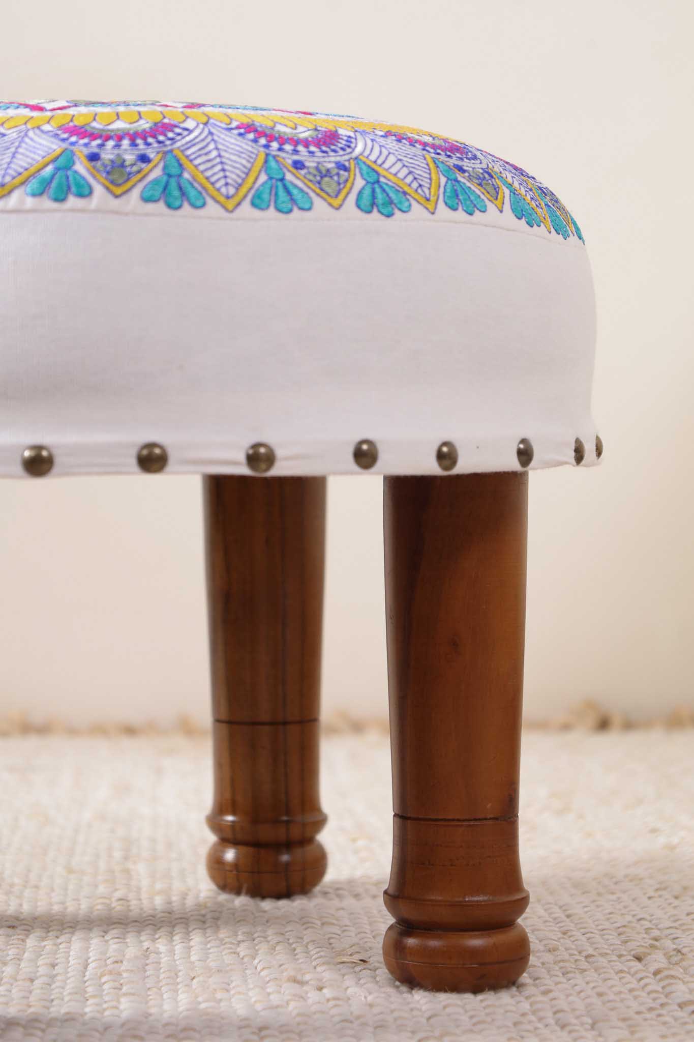Yellow Embroidered Elegance Footstool
