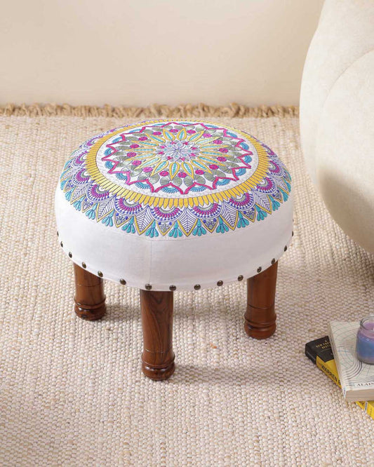 Yellow Embroidered Elegance Footstool