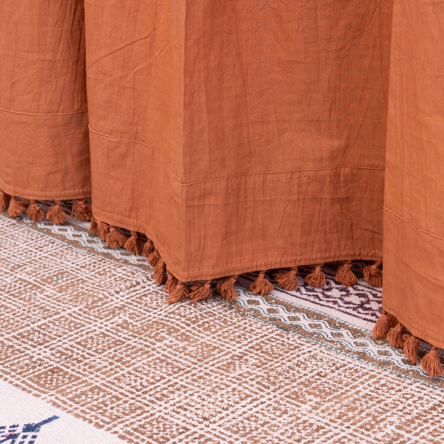 Terracotta Cotton Fringes Curtain - Set of 2 - I