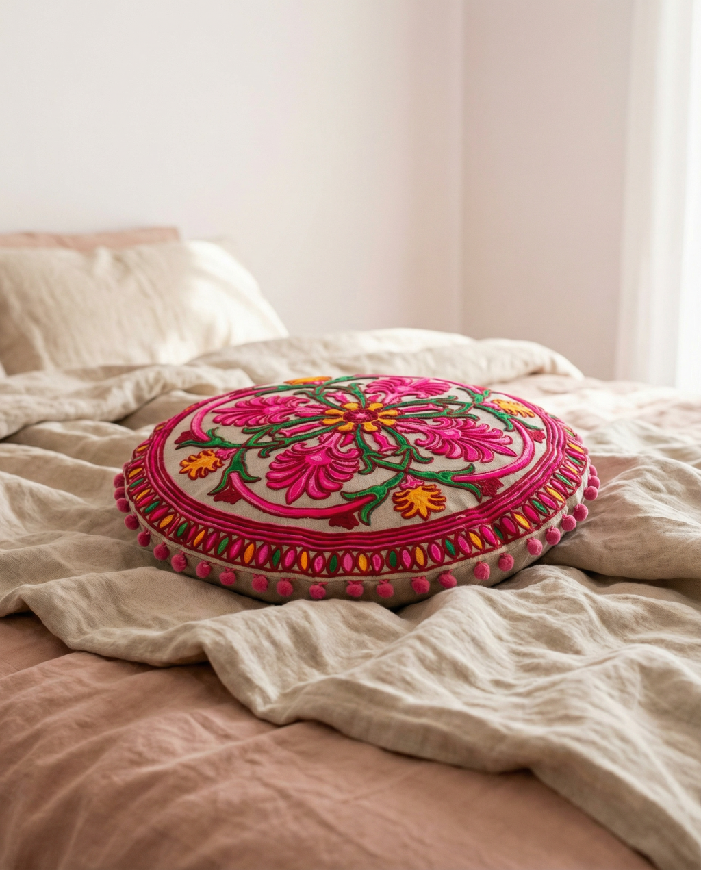 Blushing Rose Pom Pom Pillow