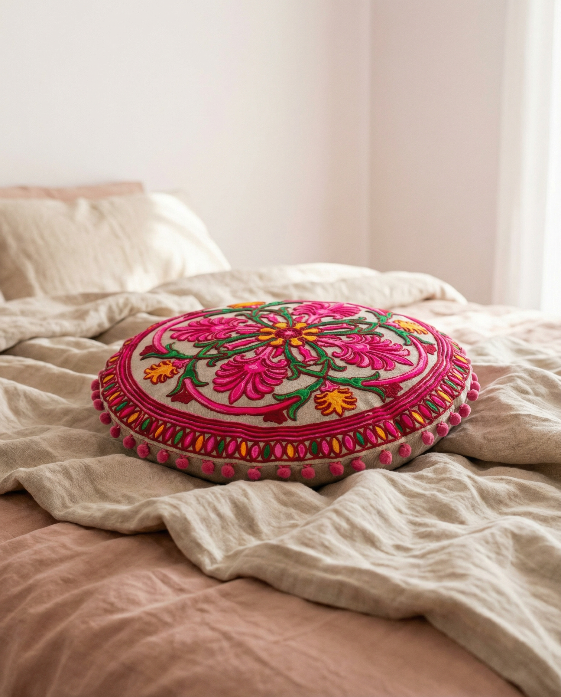 Blushing Rose Pom Pom Pillow