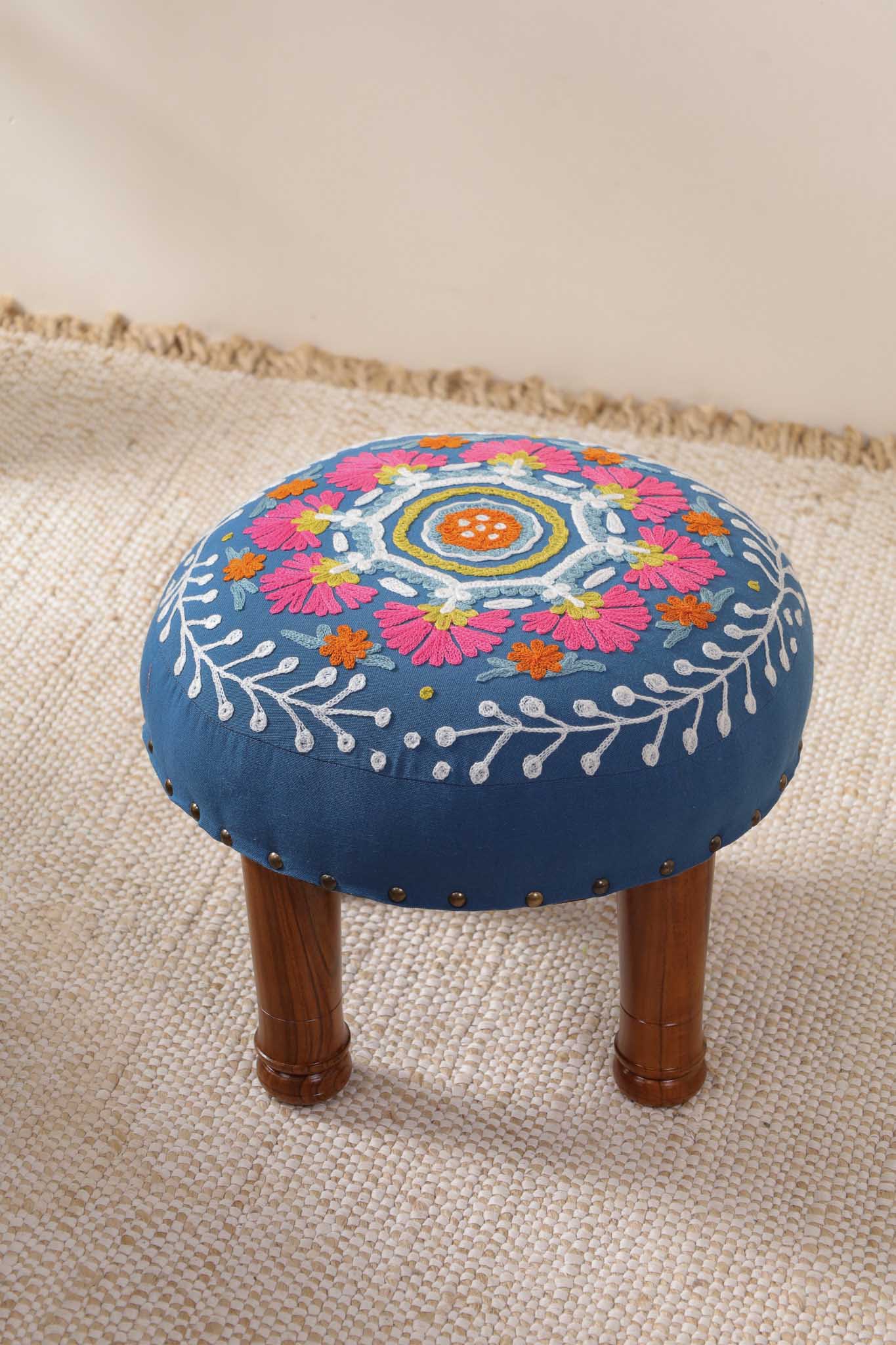 Blue Meadows Footstool