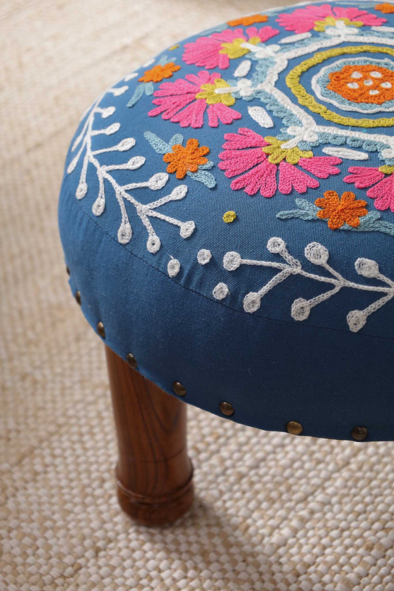 Blue Meadows Footstool