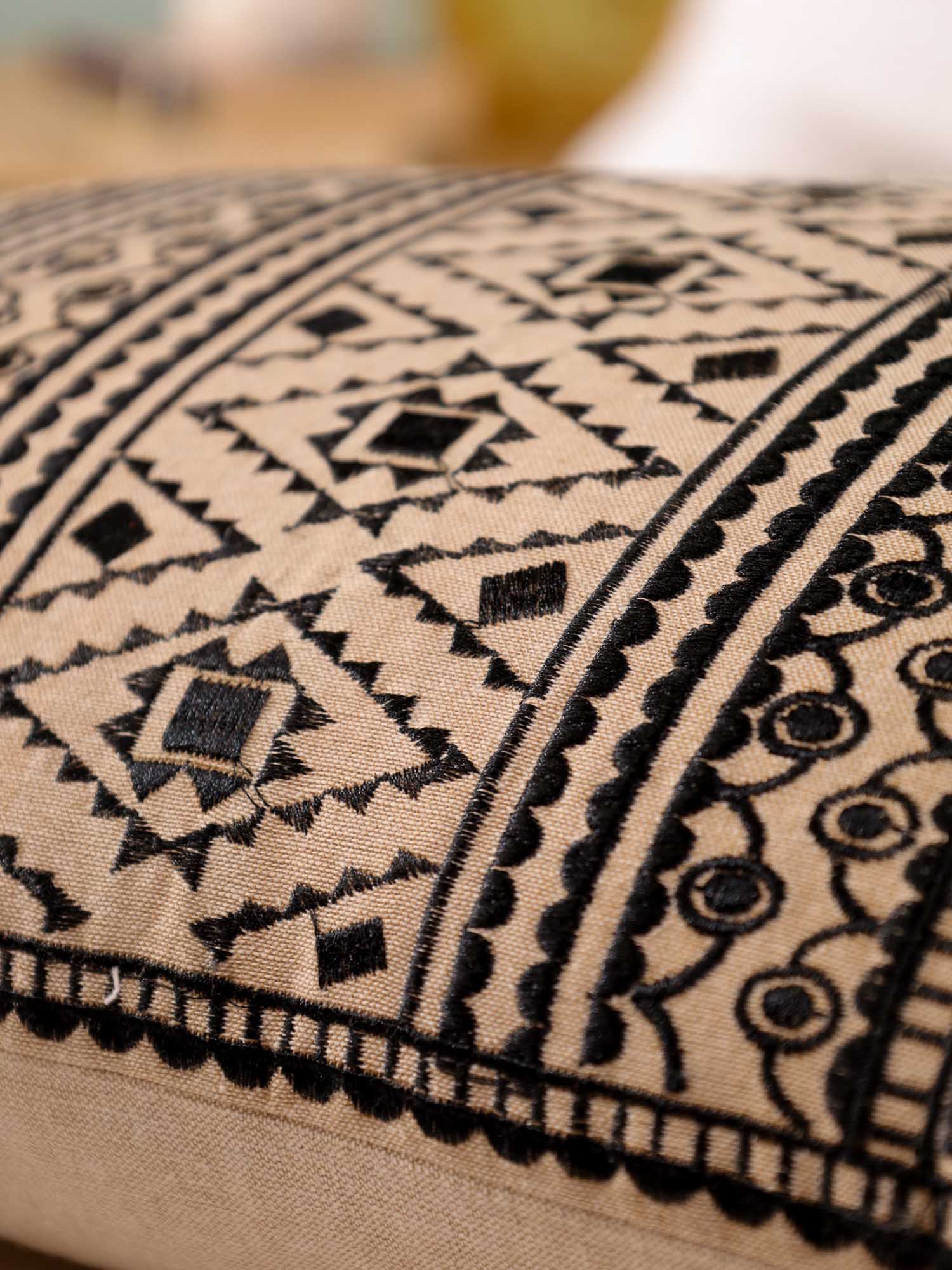 Black Geometric Dunes Long Pillow