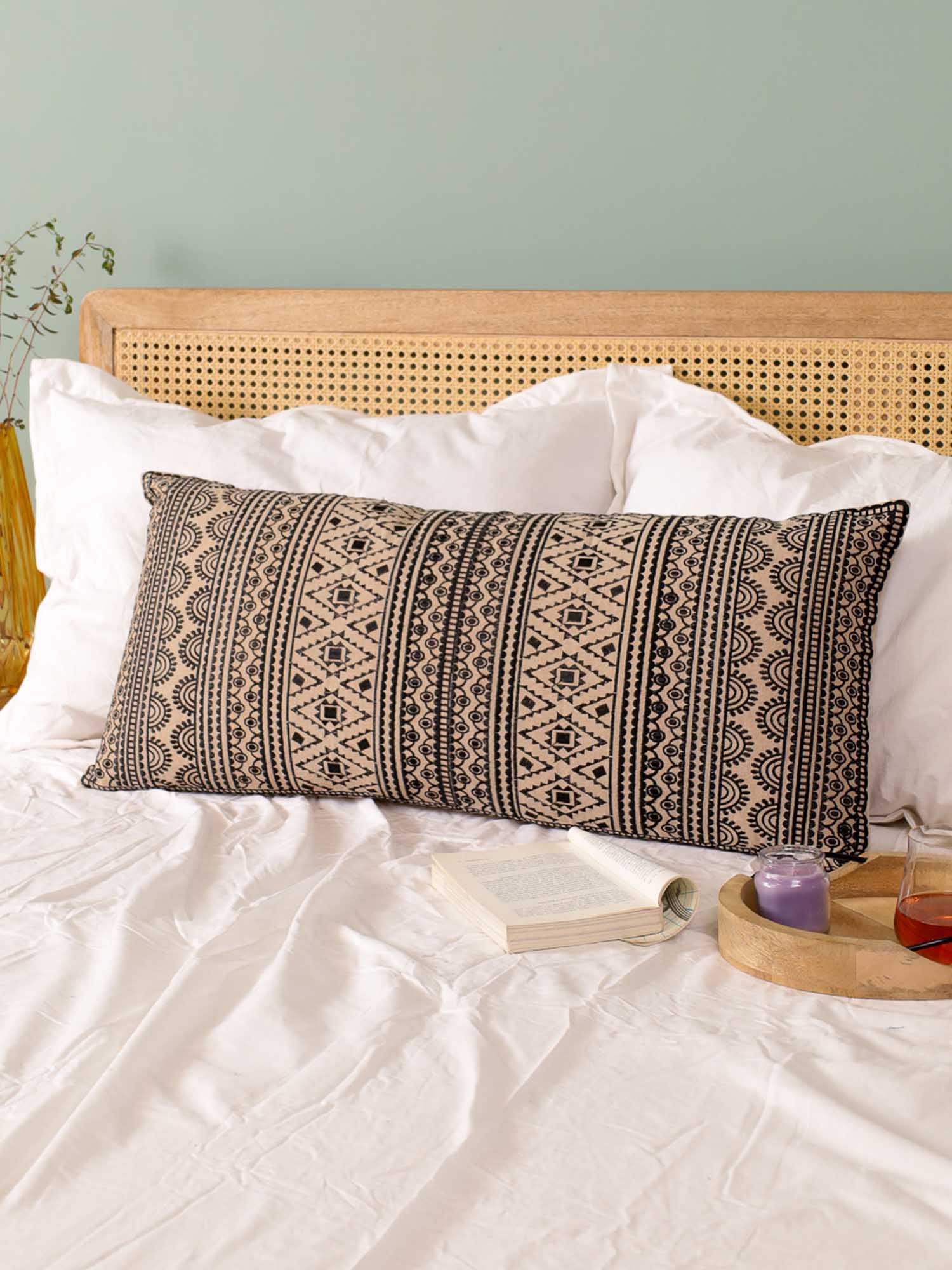 Black Geometric Dunes Long Pillow