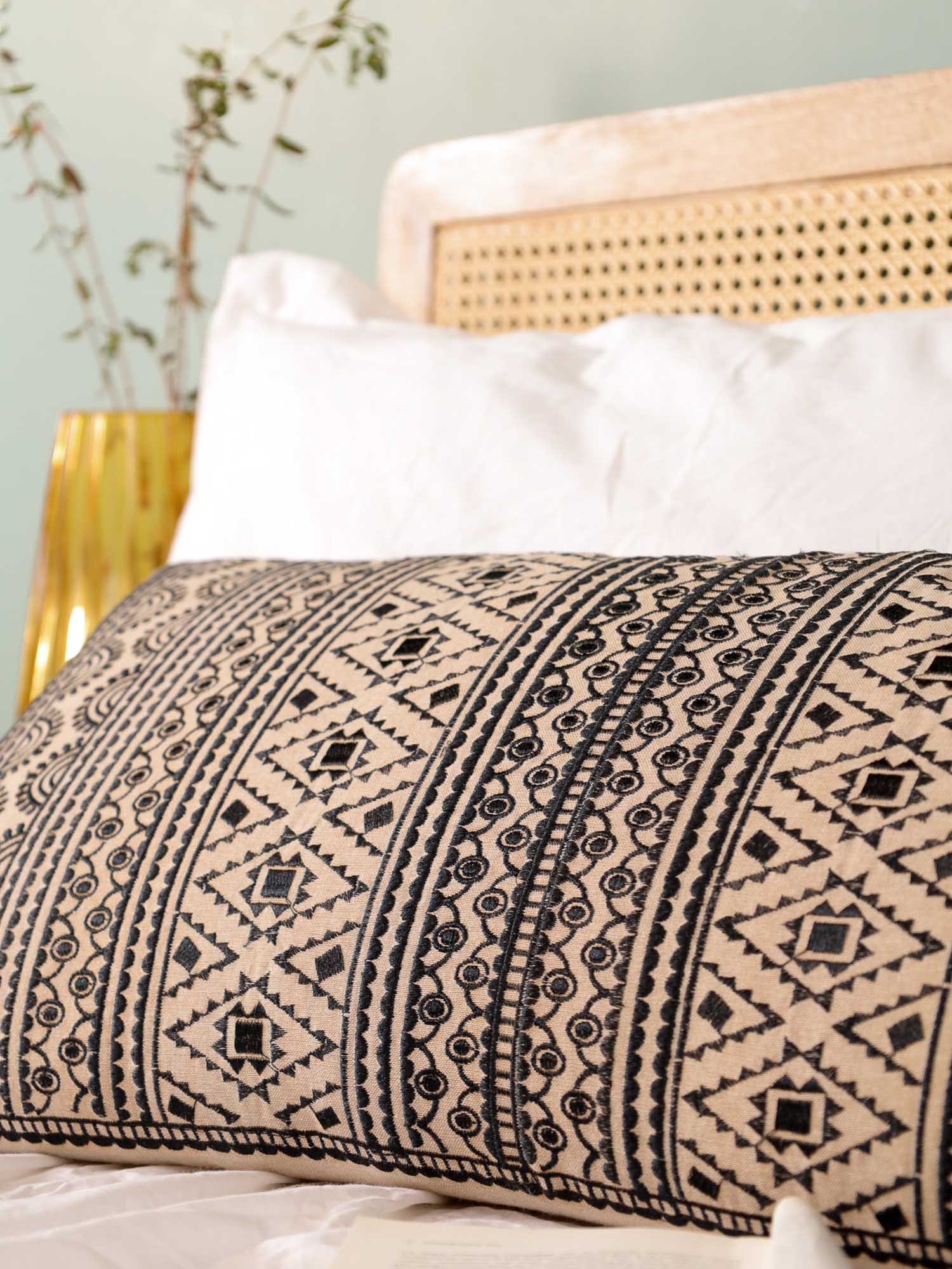 Black Geometric Dunes Long Pillow