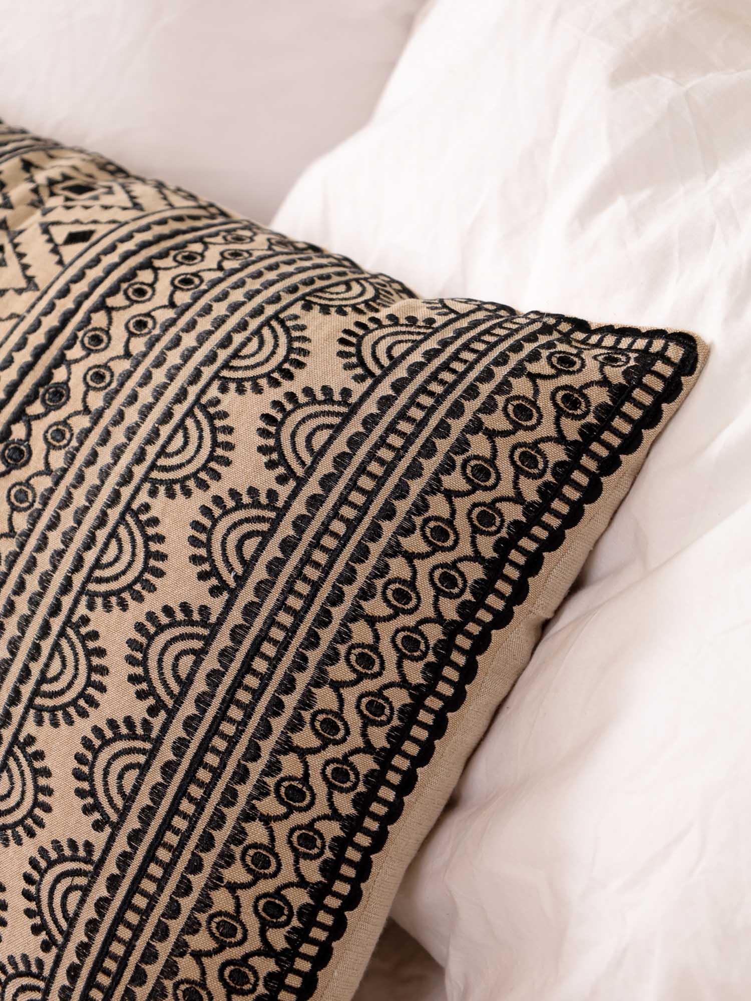 Black Geometric Dunes Long Pillow