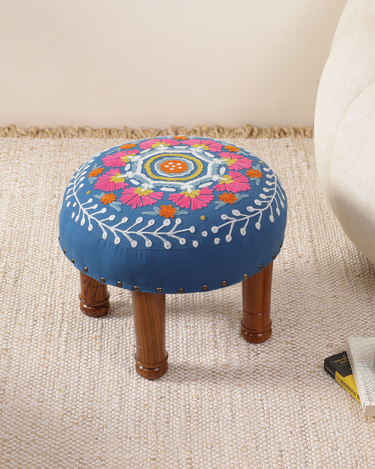 Blue Meadows Footstool