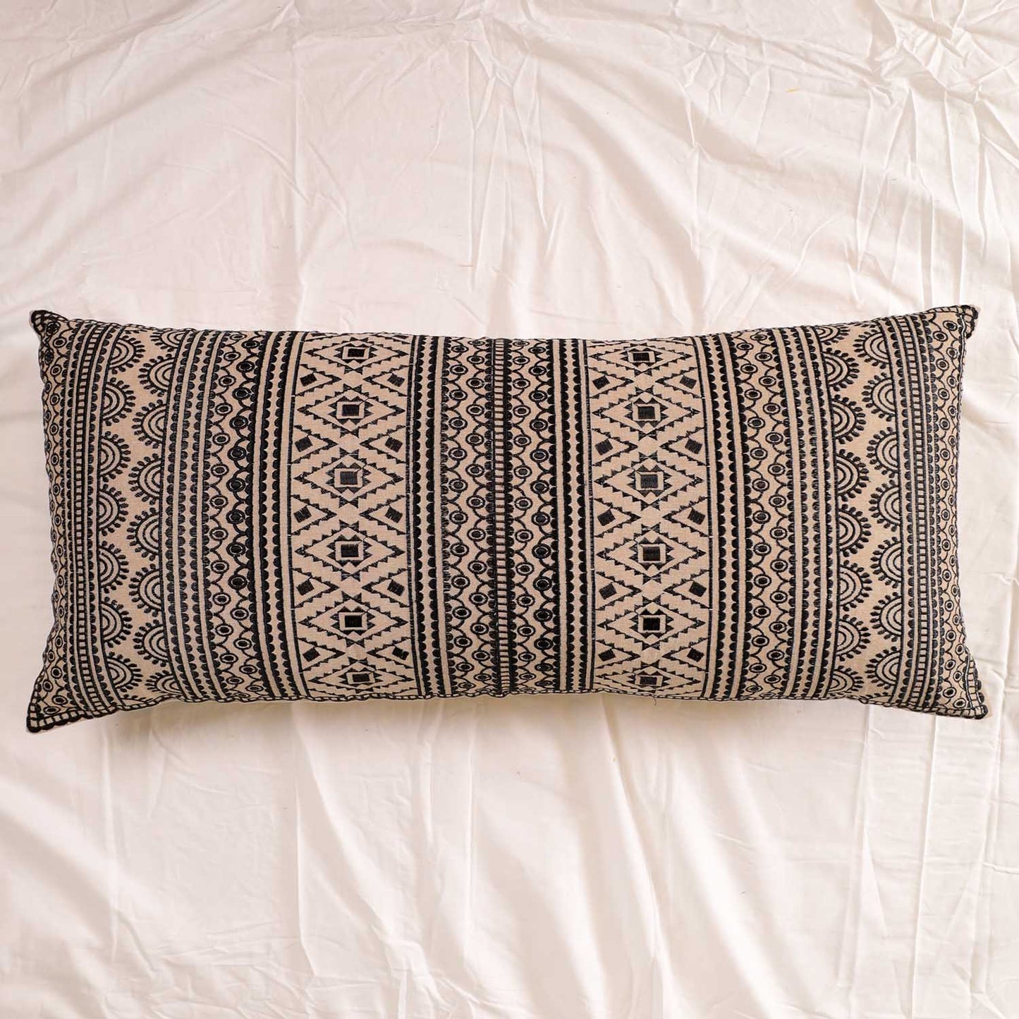 Black Geometric Dunes Long Pillow