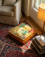Gold Velvet Kantha Floor Cushion