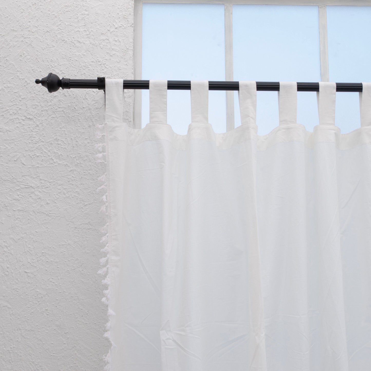 White Cotton Fringes Curtain - Set of 2 - I