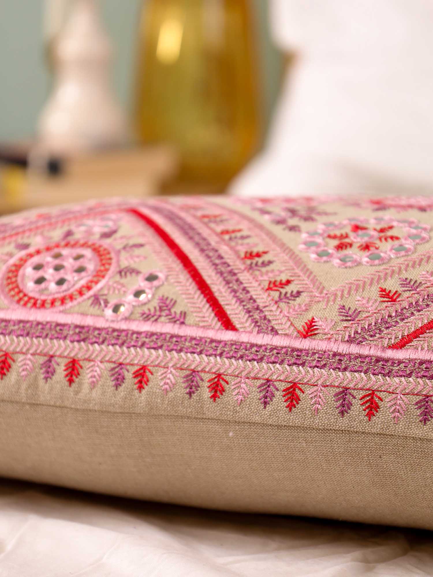 Pink Mirrorwork Magic Long Pillow