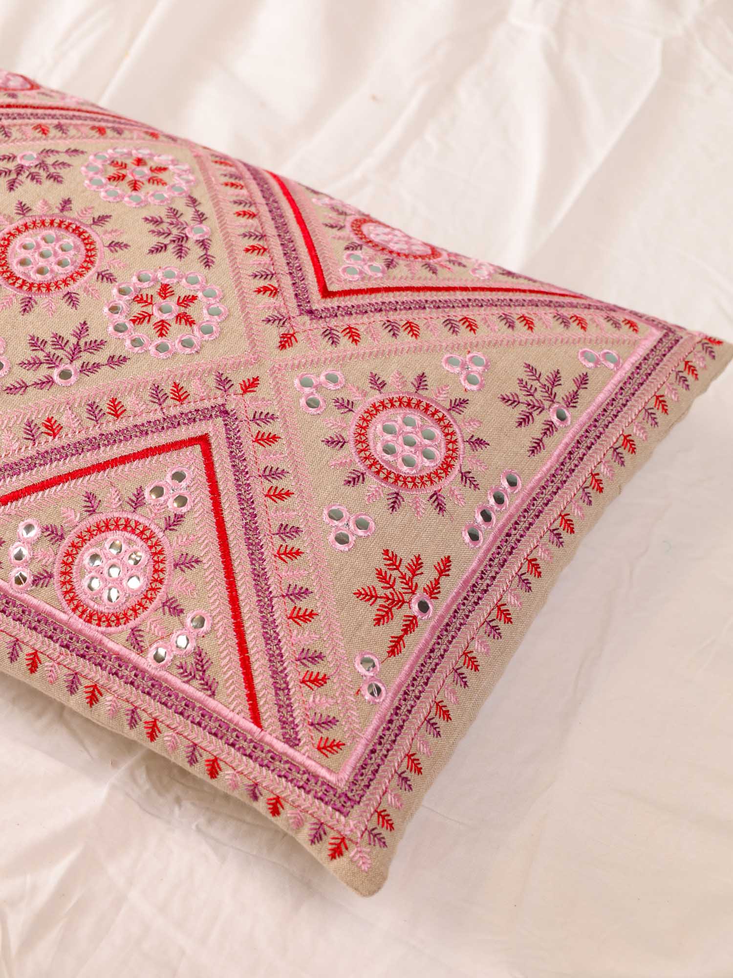 Pink Mirrorwork Magic Long Pillow